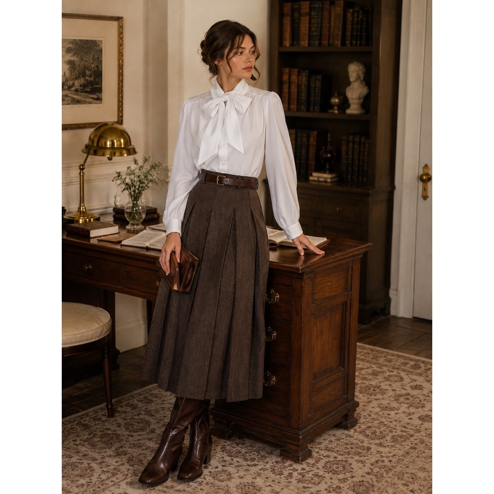 White Bow Blouse Light Academia Secretarycore Old Money Romantic Preppy L